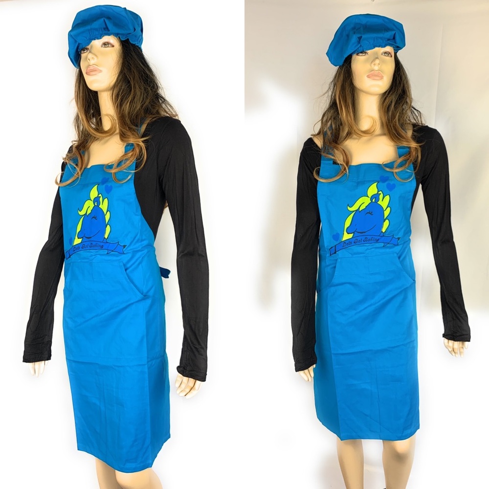 Blue apron and chef cap set